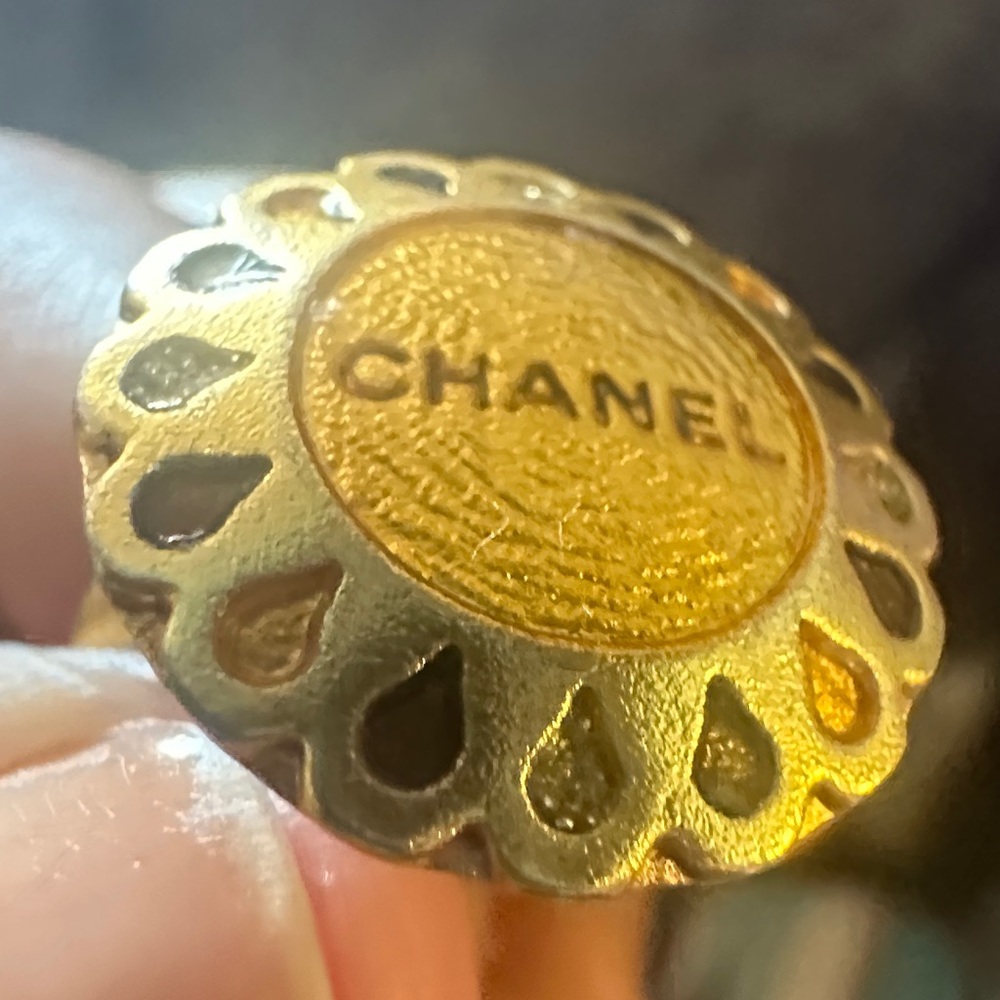 Authentic CHANEL Gold ring Embellished Button
